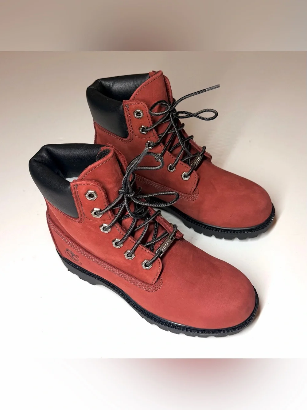 Timberland Juniors 6-inch Premium Waterproof Boots red and black Size- 6.5 M